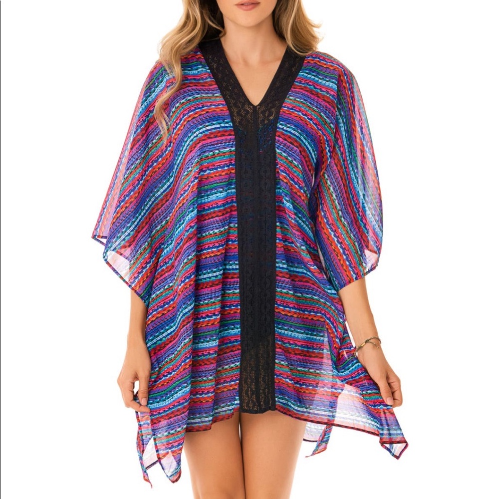 NWT Miraclesuit Swim Coverup Caftan Rainbow Stripe
